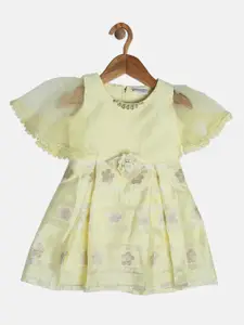 Peppermint Girls Yellow Printed Fit and Flare Dress