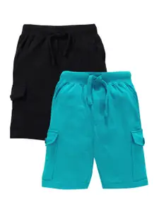 KiddoPanti Boys Blue and Black Solid Regular Fit Shorts Set of 2