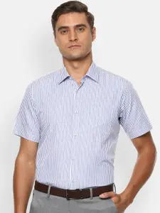 Van Heusen Men White & Blue Regular Fit Striped Casual Shirt