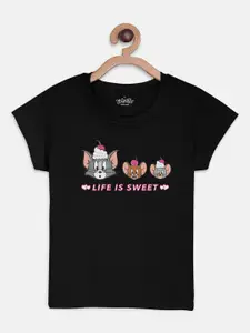 Kids Ville Tom & Jerry Girls Black Printed Round Neck T-shirt