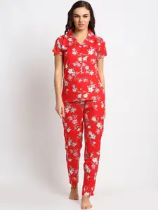Claura Women Red & White Printed Night suit