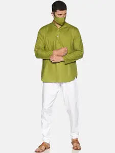 Sethukrishna Men Green & White Solid Kurta with Pyjamas