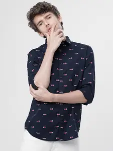 HIGHLANDER Men Navy Blue Slim Fit Printed Casual Shirt