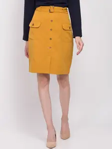 ZOELLA Women Mustard-Yellow Solid Knee Length Skirt