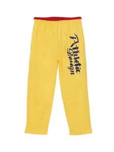 Sweet Angel Boys Yellow & Navy Blue Solid Straight-Fit Track Pants