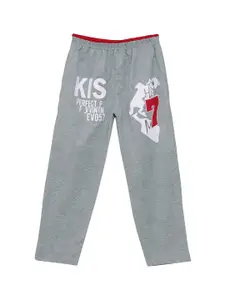 SWEET ANGEL Boys Grey Melange & White Solid Straight Fit Outdoor Track Pants