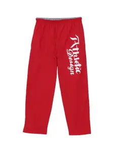 Sweet Angel Boys Red & White Printed Straight-Fit Track Pants
