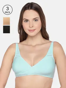 Inner Sense Sea Green & Nude-Coloured Solid Non-Wired Non Padded Maternity Sustainable Bra Set of 3