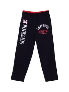 SWEET ANGEL Boys Navy Blue & White Printed Straight-Fit Cotton Track Pants