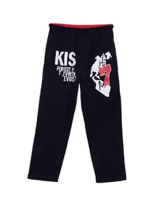 SWEET ANGEL Boys Navy Blue & White Solid Straight-Fit Track Pants