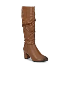 Delize Women Tan Brown Solid High-Top Heeled Boots