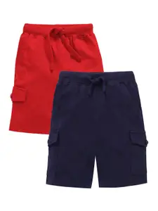 KiddoPanti Boys Navy Blue & Red Pack of 2 Solid Regular Fit Cargo Shorts
