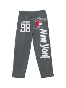 SWEET ANGEL Boys Charcoal Grey & White Solid Straight-Fit Track Pants