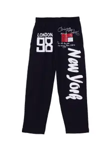 SWEET ANGEL Boys Navy Blue Solid Straight-Fit Track Pants