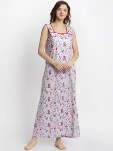 Claura Women Mauve Floral Printed Nightdress