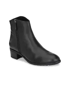 Delize Women Black Solid High-Top Faux Leather Heeled Boots