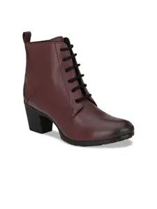 Delize Women Burgundy Solid Leather Block Heeled Boots