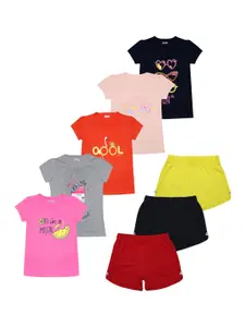 Luke & Lilly Girls Pink & Black Printed T-shirt with Shorts