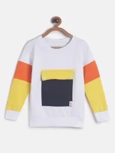 TALES & STORIES Boys White & Yellow Colourblocked Sweatshirt