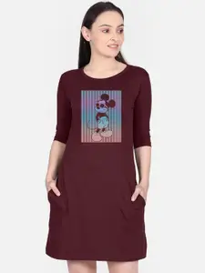 Free Authority Mickey & Friends Maroon & Blue Printed Cotton T-shirt Dress