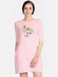 Free Authority Peanuts Pink Printed Cotton T-shirt Dress