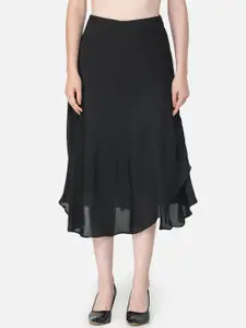 Cation Women Black Solid Tulip Midi Skirt