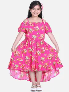 StyleStone Girls Fuchsia Pink Floral Printed Fit and Flare Dress