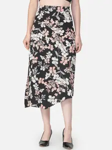 Cation Women Black & White Floral Printed A-Line Skirt