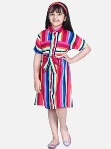 StyleStone Girls Multicoloured Striped Shirt Dress