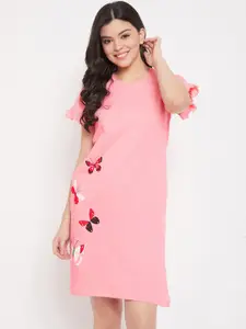 Clovia Pink & Red Printed Nightdress