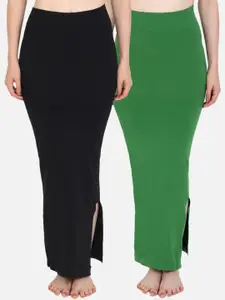Beau Design Women Pack Of 2 Black & Green Solid Saree Shapewear