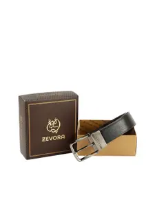 ZEVORA Men Black & Brown Textured Reversible Belt