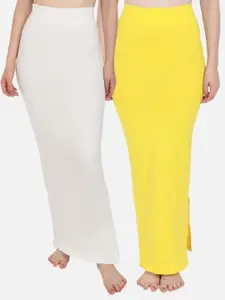 Beau Design Women Pack Of 2 White & Yellow Solid Saree Shapewear