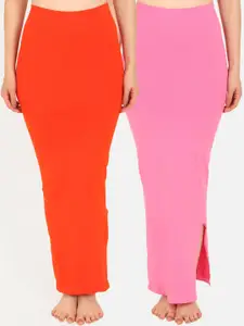 Beau Design Women Pack Of 2 Orange & Pink Solid Saree Shapewears