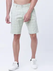 HIGHLANDER Men Green Checked Slim Fit Regular Shorts