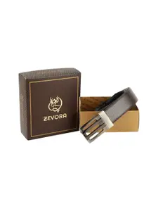ZEVORA Men Brown & Black Reversible Textured Belt
