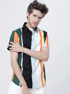 HIGHLANDER Men Black Slim Fit Striped Casual Shirt