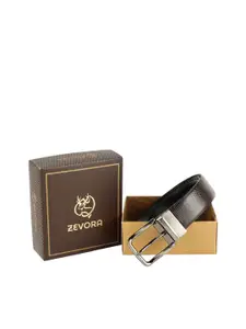 ZEVORA Men Brown & Black Textured Reversible Belt