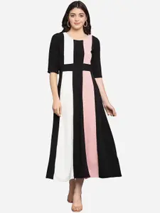 PURVAJA Women Black Colourblocked Fit and Flare Dress