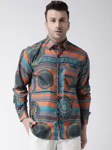 hangup trend Men Blue & Orange Slim Fit Printed Casual Shirt