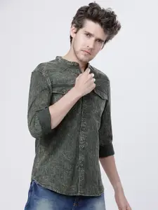 HIGHLANDER Men Olive Green Slim Fit Printed Casual Shirt