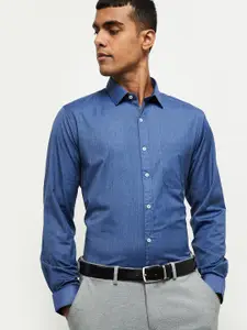 max Men Blue Regular Fit Solid Formal Shirt