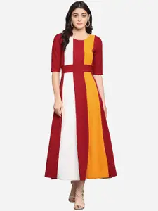 PURVAJA Women Maroon & White Colourblocked Maxi A-Line Dress