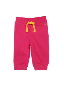Allen Solly Junior Infants Boys Fuchsia Pink & Yellow Solid Straight-Fit Joggers