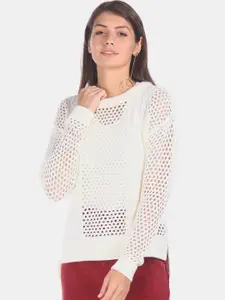 Aeropostale Women White Self Design Sweater