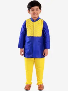 KID1 Boys Blue & Yellow Colourblocked Kurta with Salwar