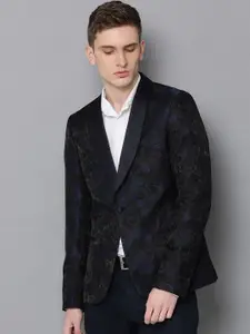 Antony Morato Men Black & Navy Blue Self-Design Slim-Fit Single-Breasted Formal Blazer