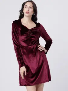 Tokyo Talkies Women Burgundy Solid A-Line Dress
