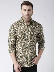hangup trend Men Beige & Brown Slim Fit Floral Printed Casual Shirt