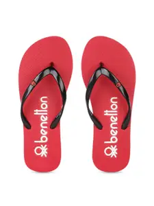 United Colors of Benetton Women Red & Black Printed Thong Flip-Flops